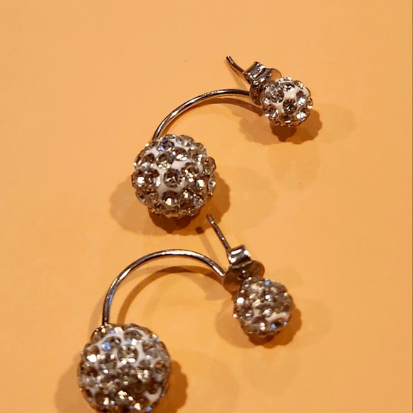 Sterling Silver S925.  Double Rhinestone Ball Ear  Classic Daily Wear Perfect - Picture 11 of 13